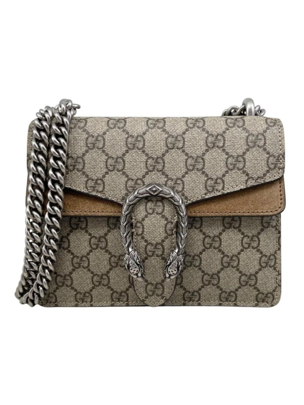 Gucci Shoulder Bag Dionysus GG Supreme Tiger Head Beige Brown Silver